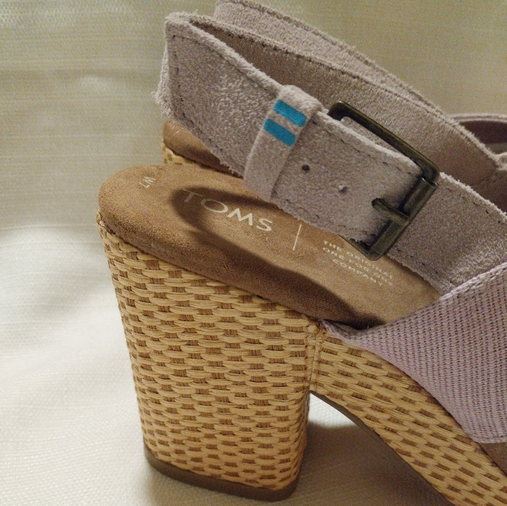 Toms Ibiza Lavender Canvas and Suede Block Heeled Low Platform Sandal - Picture 4 of 11